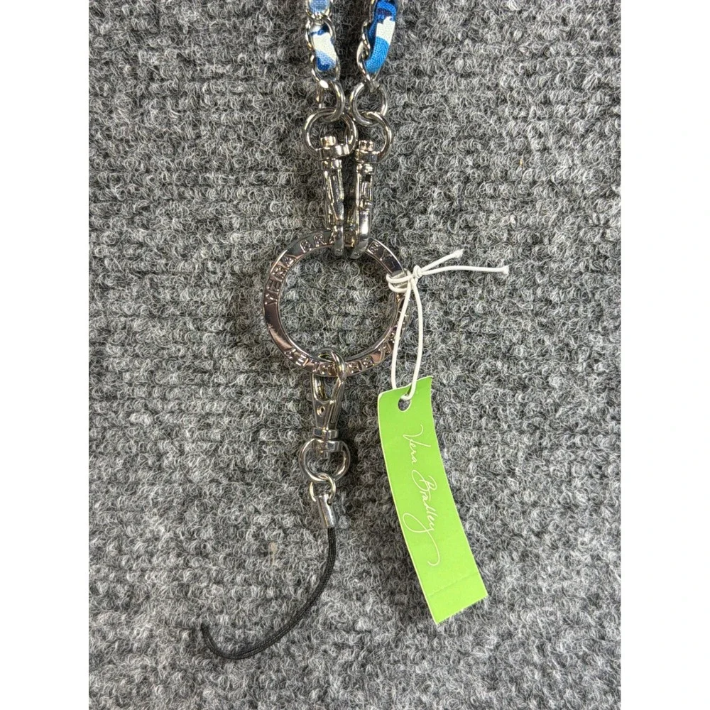 Vera Bradley Chain Lanyard Blue Lagoon Floral Silver Tone ID Key Holder NWT